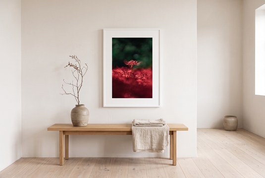 Minimalist wall art print framed in a warm minimalist living room