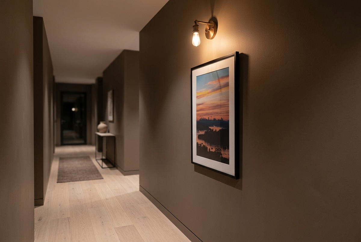 A framed fine-art print by Pat Kay shown in an interior