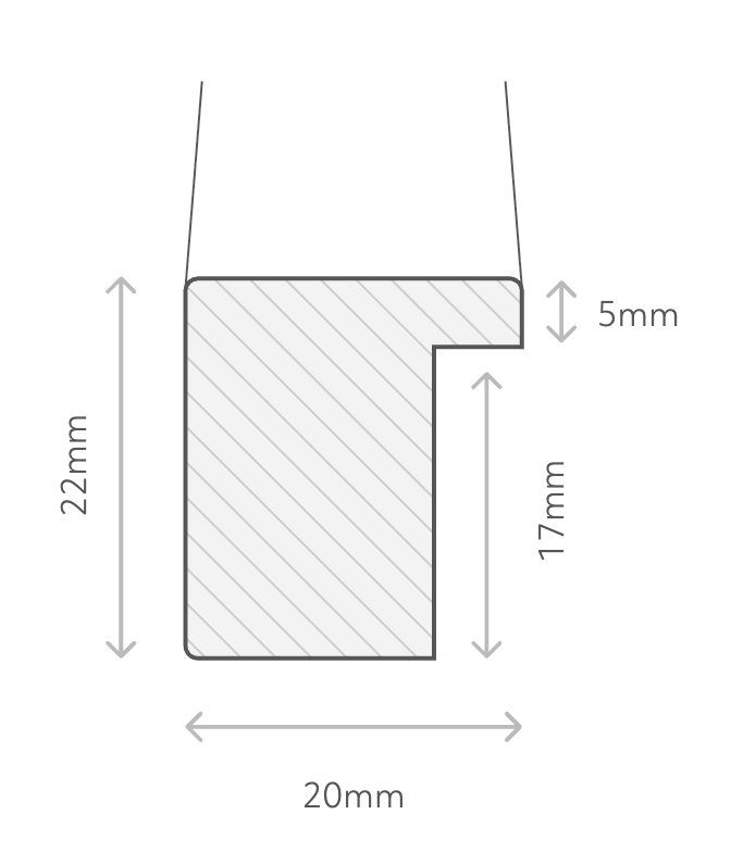 Frame profile cross-section showing dimensions